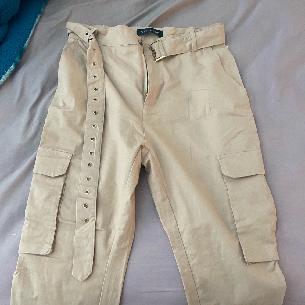 White Fox Boutique high waisted tan cargo pants